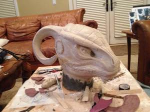 Female Argonian Mask Sculpt in clay side view